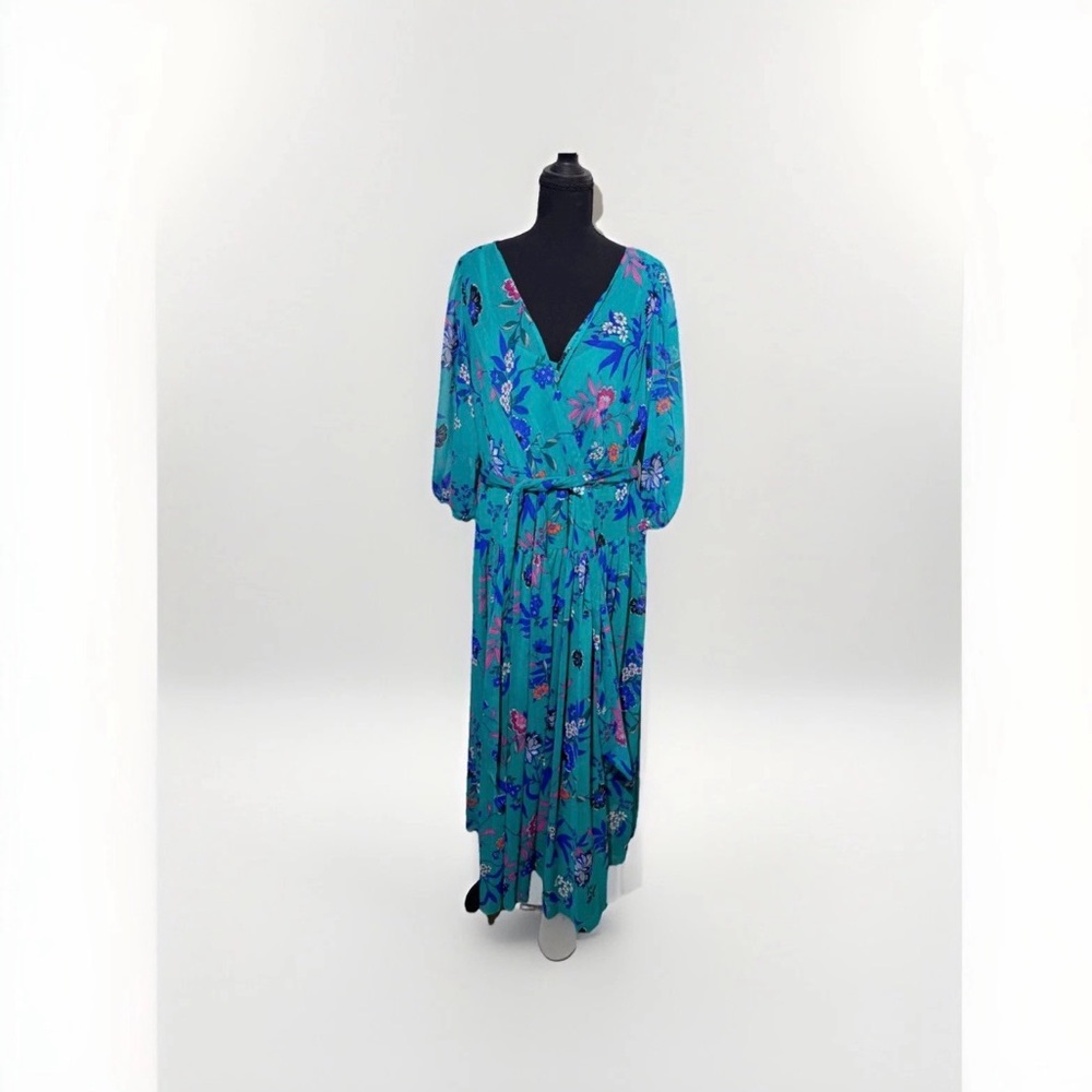 Calvin Klein Teal Floral Maxi Dress 14W NWT